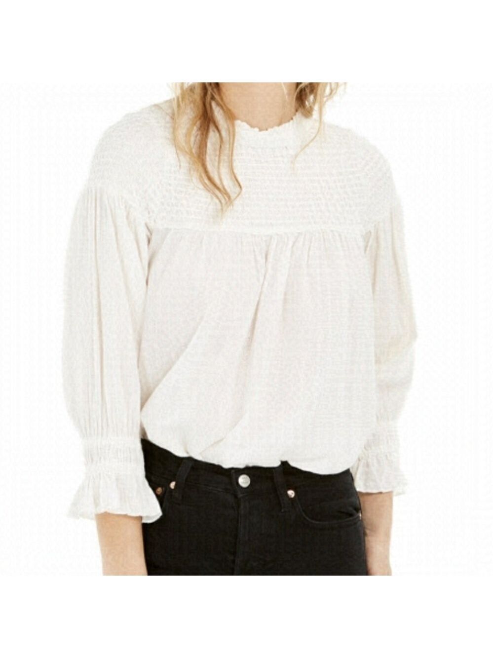 NWT Free People OB Mila Smocked Tunic Top in Ivory